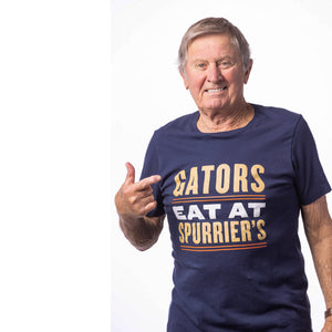 Show your University of Florida Gator, and Spurrier’s Gridiron Grill, pride by sporting this one-of-a-kind T-shirt. At Spurrier’s not only do Gators get out alive, they leave satisfied and happy.